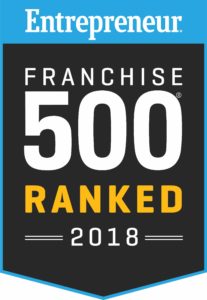 The “Entrepreneur Franchise 500 Ranked 2018” logo against a black background with a blue border.