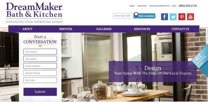 An image of the DreamMaker® Bath and Kitchen consumer website.