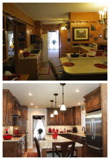 Before and after photos of Shirley Gass' kitchen, which was remodeled by DreamMaker Bath & Kitchen of Lubbock.