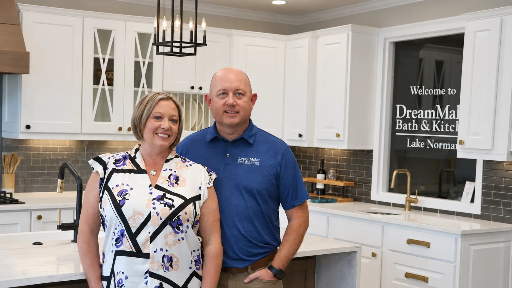 Scott and Haley Collins of DreamMaker Bath & Kitchen of Lake Norman in their Design Center